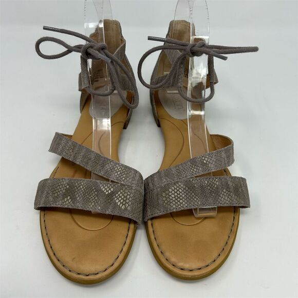 Born Women's Gray Leather Snake Print Lace Up Sandals Size 8M Casual Summer - Picture 6 of 14